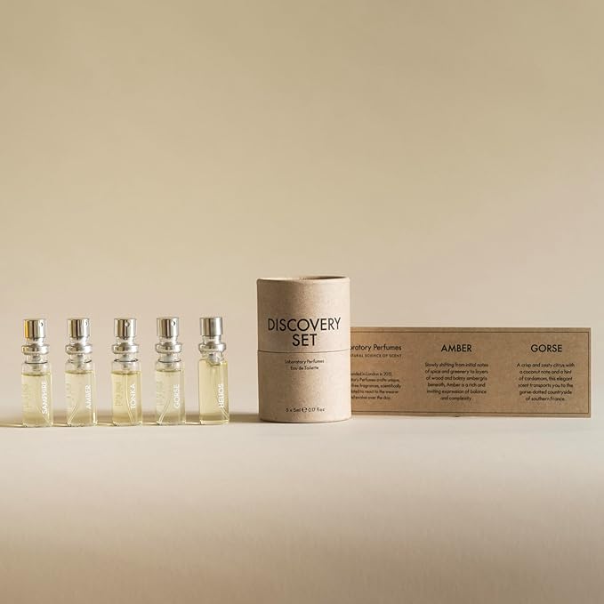 Laboratory Perfumes Discovery Set | 5 x 5ml Eau de Toilette | Gender-Free Nature-Inspired Fragrances | Amber Gorse Samphire Tonka Helios | Unique Gift Set Travel Set