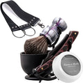 Grandslam Shaving Kit - Straight Razor Leather Strop Bowl &amp Stand Shaving Brush Soap - Gift for Men