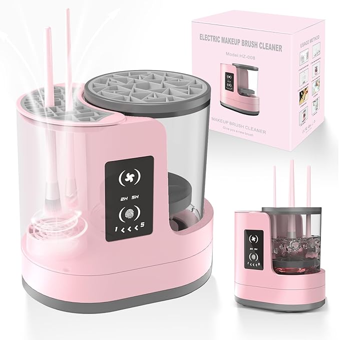 3 IN 1 Electric Makeup Brush Cleaner Machine With Makeup Brush Dryer-Holder-Portable Automatic USB Cosmetic Brushes Cleaner Tool for All Size Beauty Makeup Brush SetEyeshadow Blush Brush (Rose Pink)