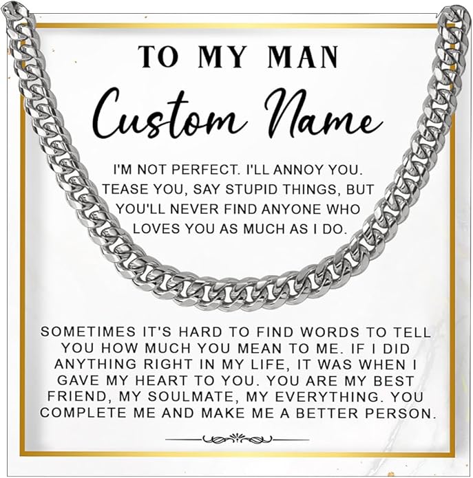 To My Man Necklace Custom Cuban Chain Necklace Gift For Husband Valentine Gift For Men Anniversary Birthday Gift For Him Husband Necklace From Wife Boyfriend Jewelry From Girlfriend