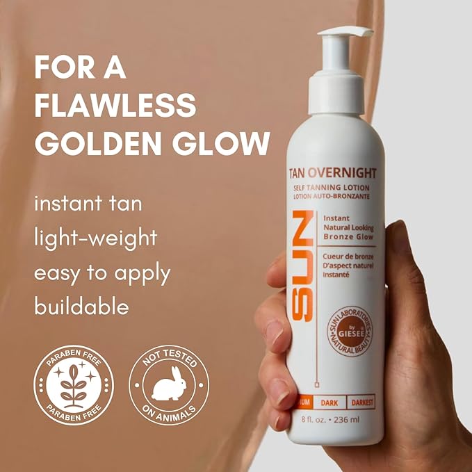 Tan Overnight Sunless Tanning Lotion 8 oz - Self Tanner Self Tanning Lotion Face Tanner - Natural Long Lasting Instant Dark Bronzer Gradual Tan for Sun-Kissed Glow