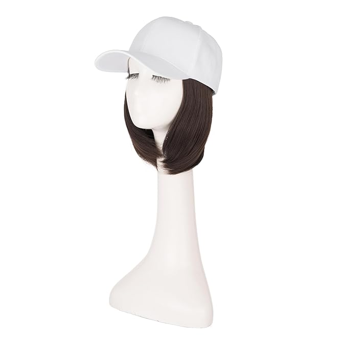 TESS Hat Wigs for Women Baseball Cap with Hair Attached Short Straight Synthetic Hair 6