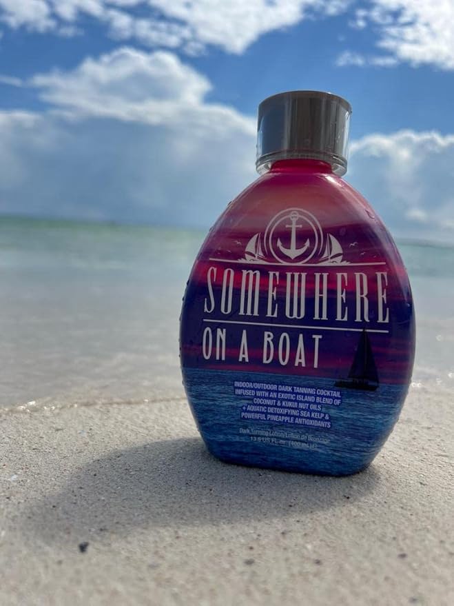 Somewhere On A Boat Tanning Lotion for Indoor Tanning Beds/Outdoor Sun Tan Dark Tanning Bed Lotion w/Coconut Oil Pineapple &amp Shea Butter 13.5oz - White Lotion NO Bronzer