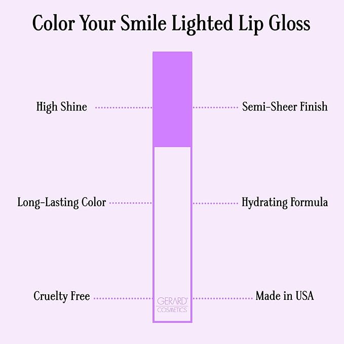 Gerard Cosmetics Emily D Baker X Lighted Lip Gloss (Hearsay) Sheer Purple Lip Gloss with Iridescent Pearl Finish Includes Light &amp Mirror Cruelty Free Made in the USA