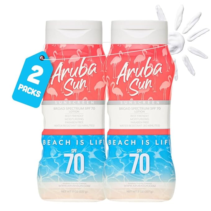 SPF 70 Sunscreen Lotion 16oz 2-Pack - Reef Act Compliant no 67 Octinoxate &amp Oxybenzone Free - Sun Screen Broad Spectrum UVA/UVB - Sunscreen Waterproof and Non-Greasy