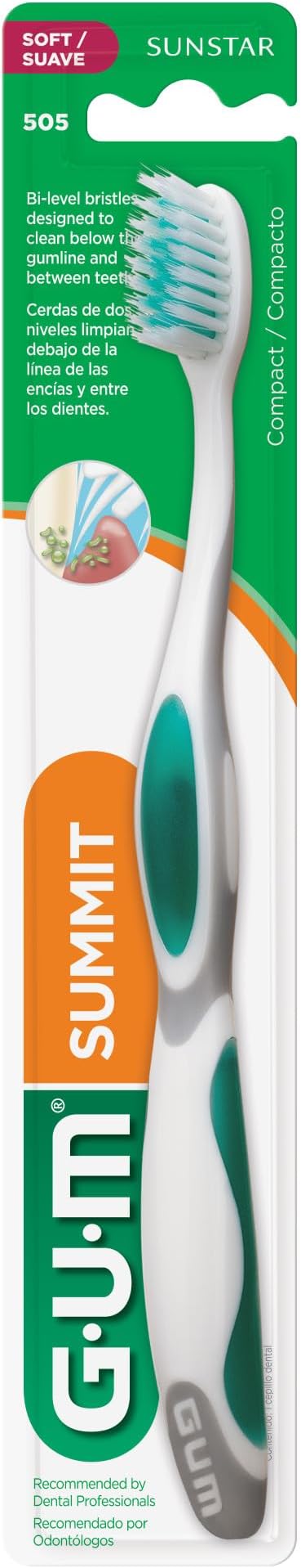GUM Summit+ Soft Toothbrush Ultra Fine Tapered Bristles for More Effective Plaque Removal Extra Soft Toothbrushes for Adults 12 Count