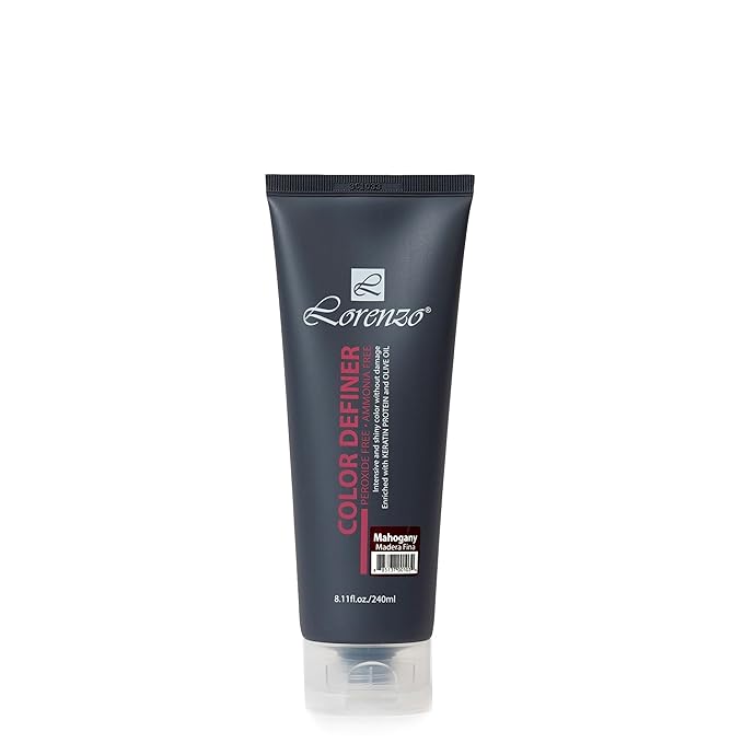 L Lorenzo Color Definer Cellophane 8.11fl.oz/240ml | Peroxide &amp Ammonia Free | Glossy hair Brilliant color without Damaged Hair | Stain Remover Inside (Mahogany 240ml / 8.11Fl.Oz)