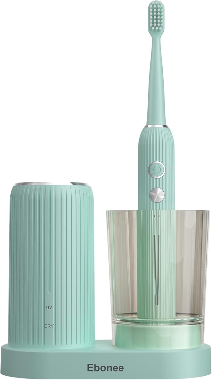 Rechargeable Sonic Toothbrush with Drying Holder 8 Brush Heads Smart Timer Waterproof Design ? Mint Green Edition