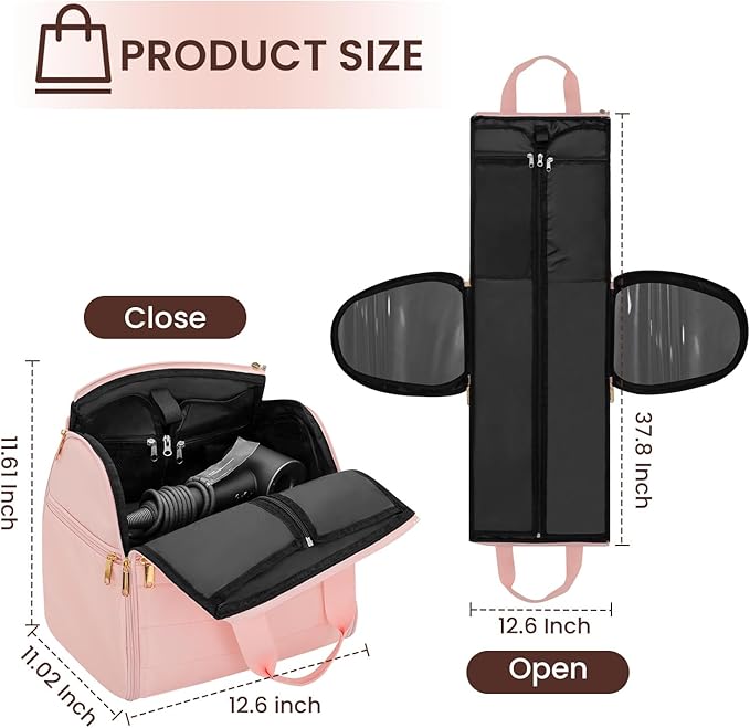 Wig Storage Bag Holds 3 Wigs Hair Tools Travel Bag Full-Open Breathable Organizer Case for Clips Hair Dryer Flat Curling Iron BrushesCosmetic Toiletry Tote Christmas Gift for Women Stylist