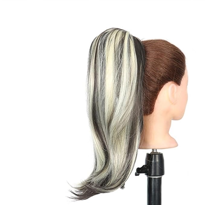 EARSHOT Hair Buns Hair Piece 18 Inch Synthetic Straight Ponytail Hair Extensions Wig Bun Wrap Ponytail Barrette Clips for Women Hair Accessories Hair Accessories For Girls (Color : P12/613)
