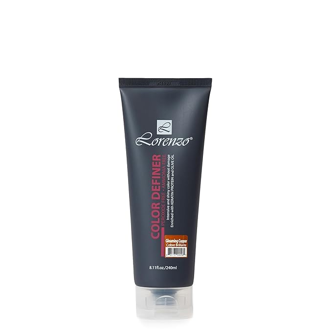 L Lorenzo Color Definer Cellophane 8.11fl.oz/240ml | Peroxide &amp Ammonia Free | Glossy hair Brilliant color without Damaged Hair | Stain Remover Inside (Gleaming Copper 240ml / 8.11Fl.Oz)