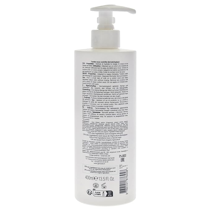 Gamarde Baby Cleansing Milk - No-Rinse Baby Bath - Soothes Redness Discomfort and Removes Impurities - Clean and Soft Skin - 13.52 oz Cleanser