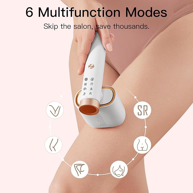 Laser Hair Removal BoSidin IPL Hair Removal with Painless Ice-Cooling 2-in-1 Face SR Rejuvenation 6+1 Modes 6 Levels Hair Removal for Women Permanent Laser Hair Removal Kit with Shaver Goggles