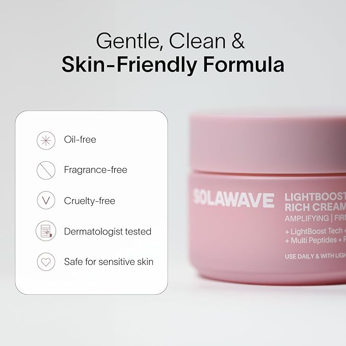 Solawave LightBoost Rich Cream for Face &amp Neck | Boosts Effects of Red Light Therapy | Daily Anti Aging &amp Skin Firming Moisturizer | Reduces Appearance of Fine Lines &amp Wrinkles Increases