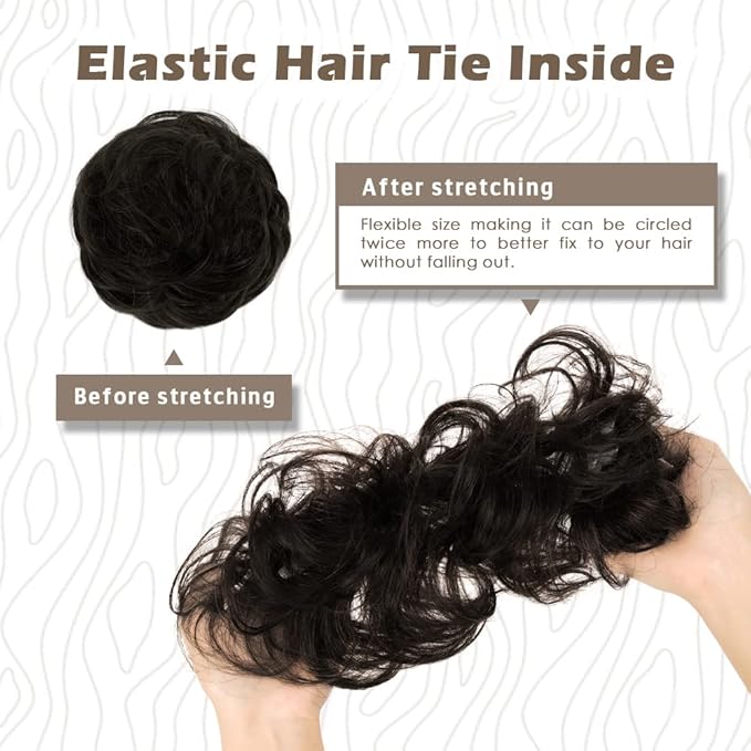 BARSDAR Human Hair Bun Extension - Human Hair Bun Scrunchie for Women Girls - Real Hair Buns Hair Piece Large Black Hair Bun Extensions Updo Chignons Daily - Natural Black