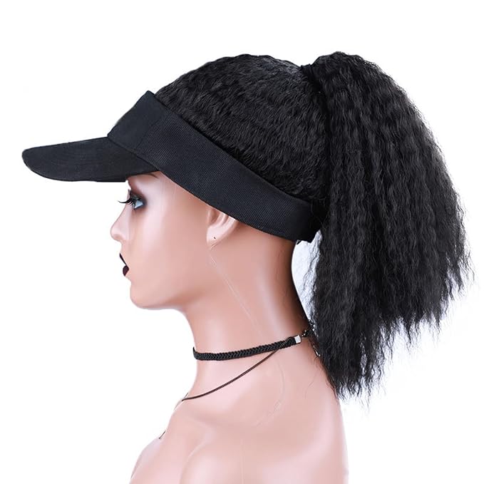 Women Baseball Cap Wig with Curly high Ponytail Baseball Cap Wig Sun Hat with Hair Wig