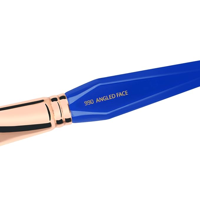 Bdellium Tools Professional Makeup Brush - Golden Triangle 990 Angled Face - With All Vegan and Soft Synthetic Fibers For Whisking Powder and Brushing off Excess (Blue 1pc)