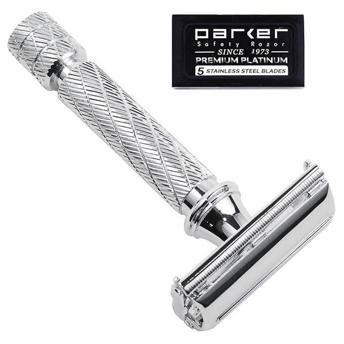 Parker 87R Compact Butterfly Safety Razor ? Short Handle Twist-to-Open Brass Frame with Textured Grip for Precision Wet Shaving