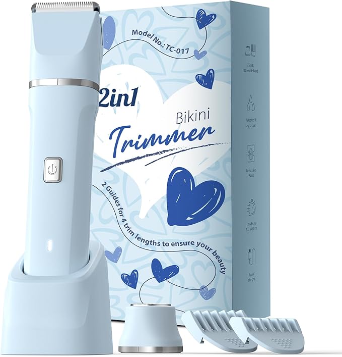 Electric Shaver for Women Gifts for Women - Rechargeable Cordless Bikini Trimmer Razor Hair Removal Groomer Wet/Dry Waterproof Pubic Body Facial Legs Arm Safe Ceramic Blade Hypoallergenic -Blue