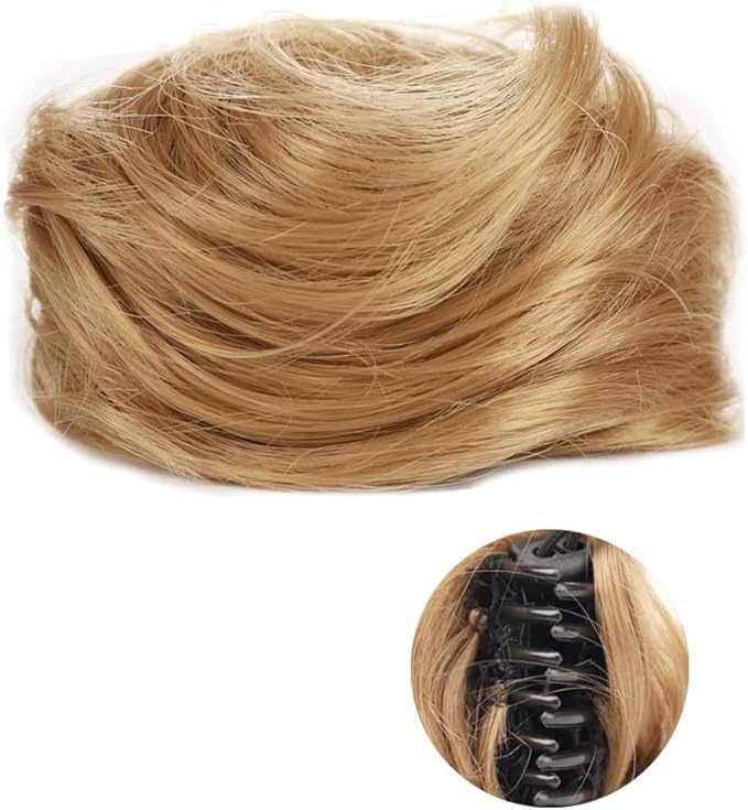 HIHELO 1-Pack Mini Claw Clip Messy Cat Ears Short Synthetic Curly Wavy Bun Extension Wig Claw Clip Women Hair Accessories (Color : 10)