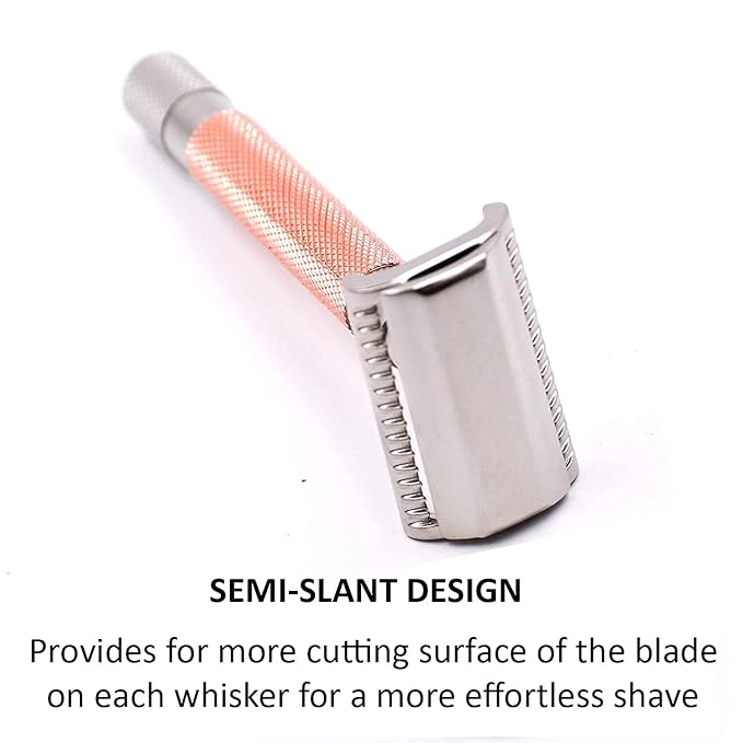 Parker Semi-Slant Safety Razor ? Rose Gold Finish | Elegant DE Razor for Women &amp Men with Sensitive Skin | Slanted Head + 5 Parker Blades for Smooth Results | Iconic Brand