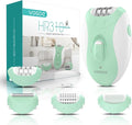 Epilator for Women-Cordless Epilators Hair Removal for Women 4-in-1 Electric Razor Hair Remover 2 Speeds &amp 21 Tweezers for Face Legs Arms Armpit Bikini Green HR310