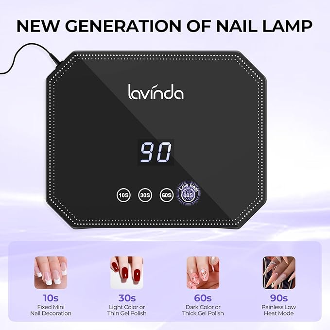 Lavinda 54W UV LED Nail Lamp ? Plug-in Gel Nail Light with LCD Display 4 Timers Auto Sensor Dual Wavelength Nail Dryer for Home &amp Salon ? Black