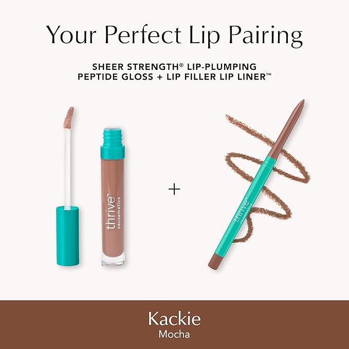 Thrive Causemetics Lip Filler Long-Wearing + Plumping Lip Liner Shea Butter Hydrating Lip Plumper Retractable Lip Liner Pencil Built In Sharpener Vegan &amp Cruelty Free Kackie (Mocha)