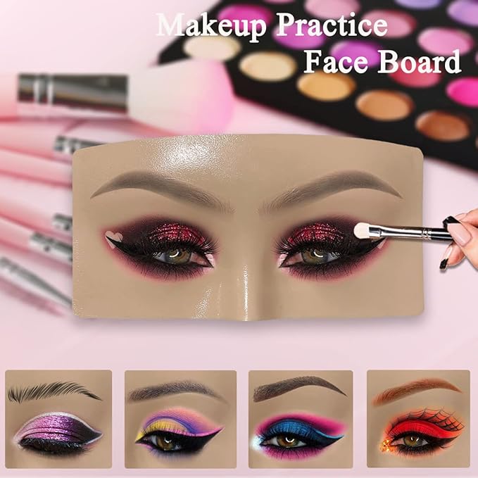 Makeup Practice Face Board Resusable 3D Makeup Mannequin Face Eyes Makeup Practice Face with Makeup Kit for Makeup Student and Beginner to Practice Eyeshadow Eyeliner Eyebrow Makeup &amp Lash Exten