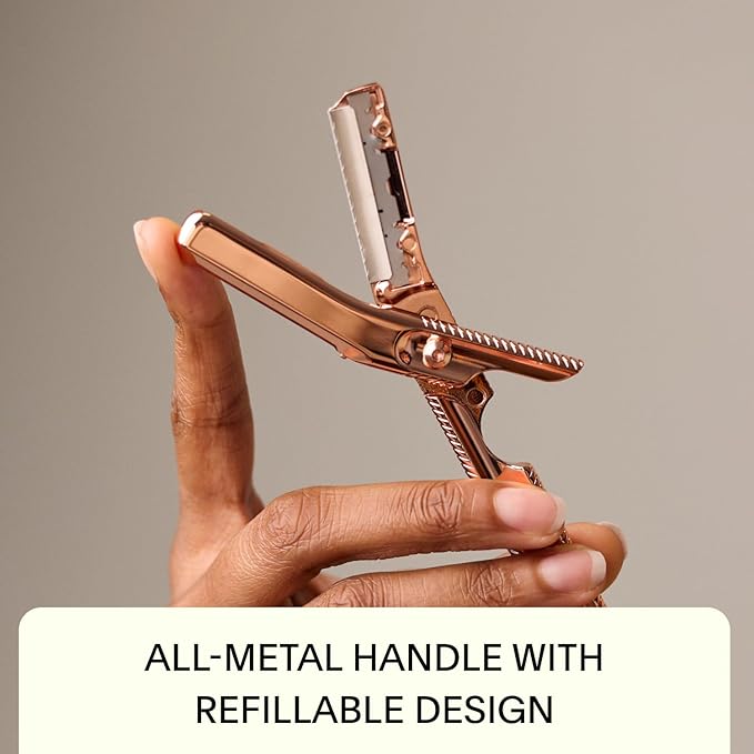 Leaf Shave | Leaf Dermaplaner Kit All-Metal Reusable Dermaplane Razor and Exfoliating Tool for Women Includes Matching Stand and 10-Pack of Refills - Mercury