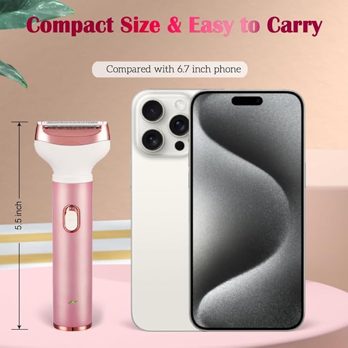 Electric Lady Shaver 4-in-1 Shaving Kit for Women Bikini Trimmer Facial Hair Remover Eyebrow Trimmer Nose Hair Trimmer Rechargeable Wet &amp Dry Use Easy Cleansing (Rosegold)