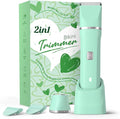 Pubic Hair Trimmer Women for Bikini Area &amp Body - Electric Razor Shaver with Ceramic Blade Detachable Head Waterproof IPX7 Battery Indicator Fast Charging Wet/Dry Groomer Set - Green