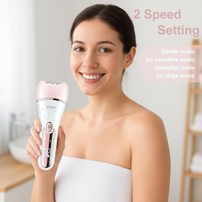 VGR 733 Epilator Hair Removal for Women 6-in-1 Cordless &amp Rechargeable Lady Electric Shaver IPX7 Waterproof Hair Removal Device Wet and Dry Bikini Trimmer for Face Leg Armpit Pink