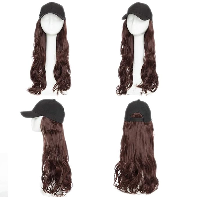 SEGO Baseball Cap with Hair Extensions for Women Heat Resistant Synthetic 16 Inch Adjustable Long Wavy Hairpiece Replacement Wigs in Hat for Girls99J