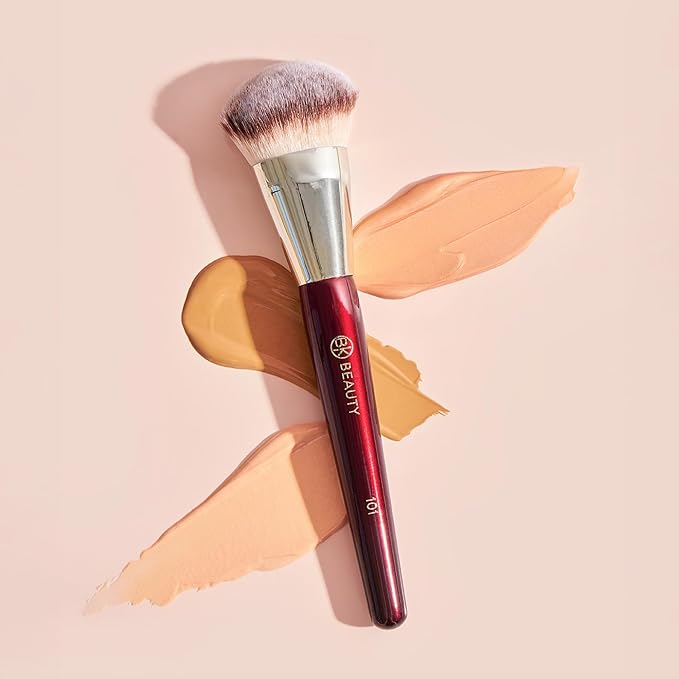 BK BEAUTY BRUSHES - 101 CONTOURED FOUNDATION BRUSH - Contoured Foundation Brush - Foundation Makeup Brushes - Face Brush For Liquid Or Cream Foundations