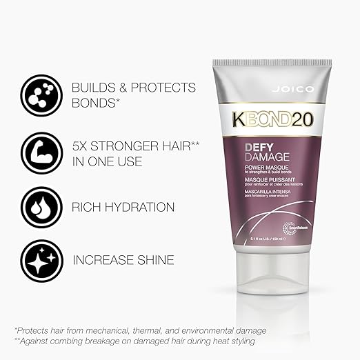 Joico Defy Damage KBOND20 Power Masque | For Stronger Hydrated Hair | Color-Safe | Rebuild &amp Protect Bonds | Paraben-Free | Animal-Test Free Formula | 5.1 oz | 2 Pack