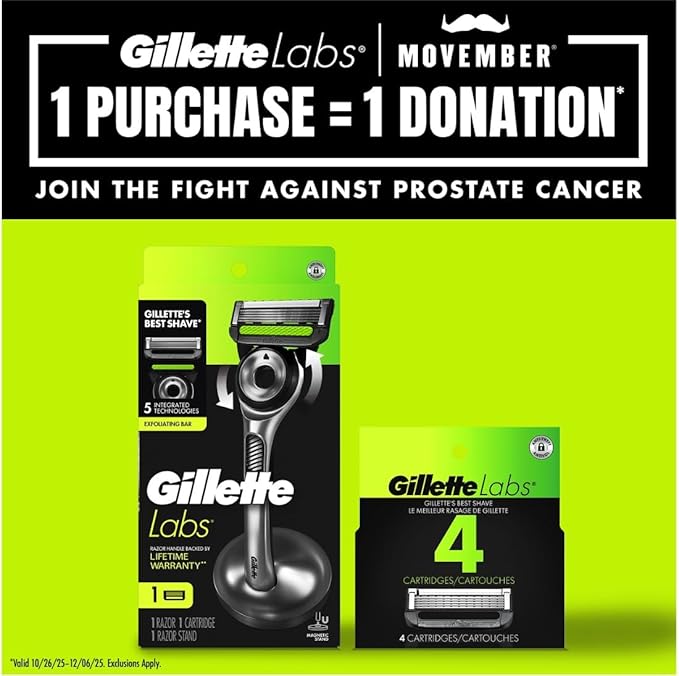 GilletteLabs with Exfoliating Bar by Gillette Razor for Men - 1 Handle 4 Razor Blade Refills Holiday Gifts for Men Includes Premium Magnetic Stand