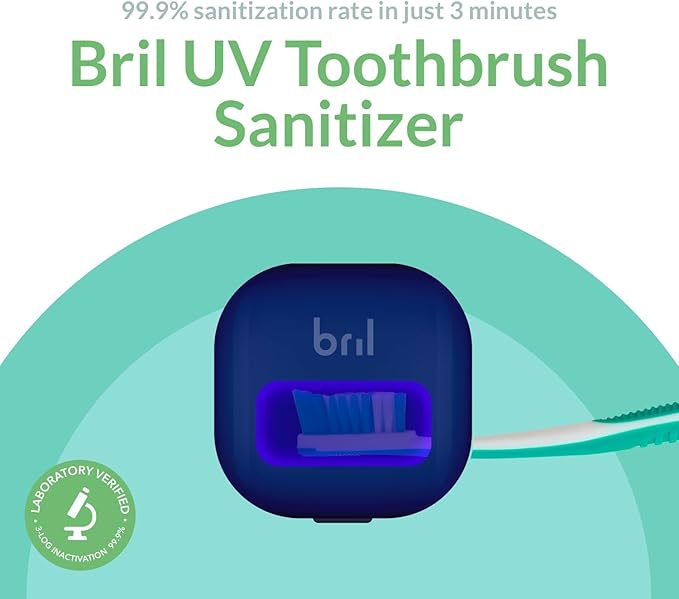 Bril UV-C Toothbrush Sanitizer and Holder Portable Cleaner Travel Cover Magnetic Holder and Rechargeable Case for Any Size Toothbrush Navy