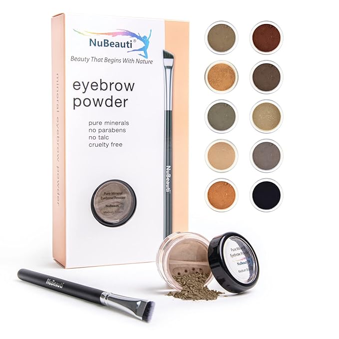 Natural Eyebrow Powder Eyebrow Kit ? Mica Brow Powder Eyebrow Makeup Kit with Professional Angled Eyebrow Brush ? 10 Natural Shades ? No Parabens or Chemicals ? Eyebrow Shaper Kit by NuBeauti
