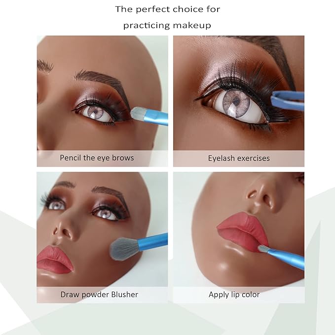 3D makeup Practice Face Board Silicone Makeup Mannequin Face Reusable Beginner Practice Eye Makeup Face Eye Fake Silicone Makeup Artist Full Face Practice Eyelash Eye Shadow Eyeliner Pen Simulatio
