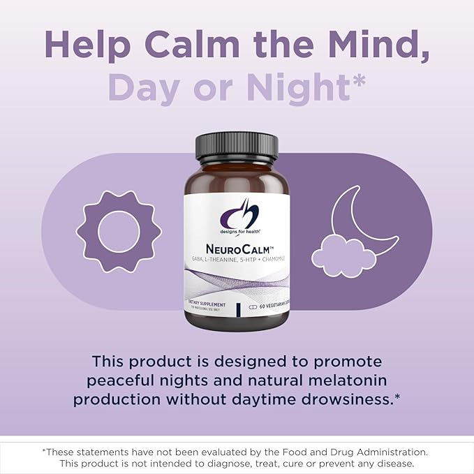 Designs for Health NeuroCalm - 5HTP GABA L-Theanine Supplement for Stress Response - Methylated B12 Vitamin B6 Taurine Chamomile &amp Magnesium Supplement for Mood Support (60 Vegan Capsules)