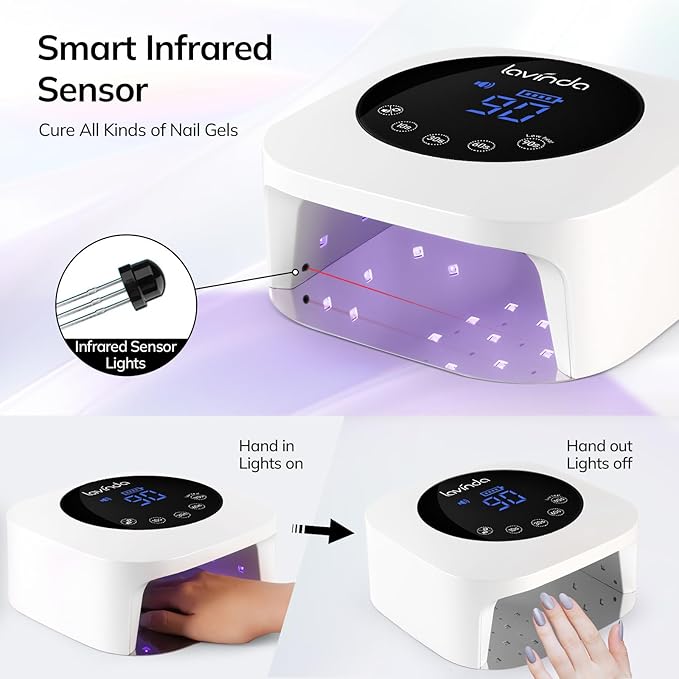 Lavinda UV LED Nail Lamp Cordless Nail Lamp 54W Rechargeable Nail Dryer Gel Polish Light with Large LCD Display Professional Gel Curing Lamp with 4 Timer Setting Auto Sensor for Salon and Home