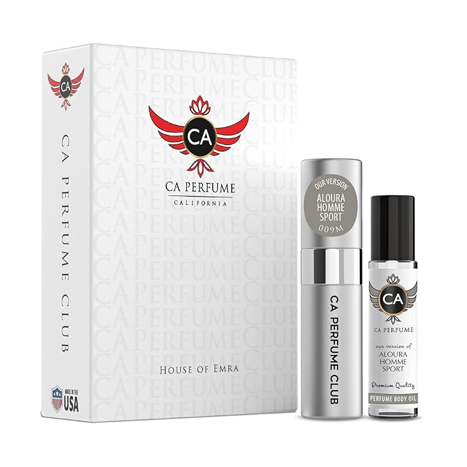 CA Perfume Duo Impression of Aloura Homme Sport For Men Perfume Layering Set Mens Cologne Long Lasting Travel Size EDP + Body Oil Roll-On Bottle 0.27 Fl Oz+0.33 Fl Oz