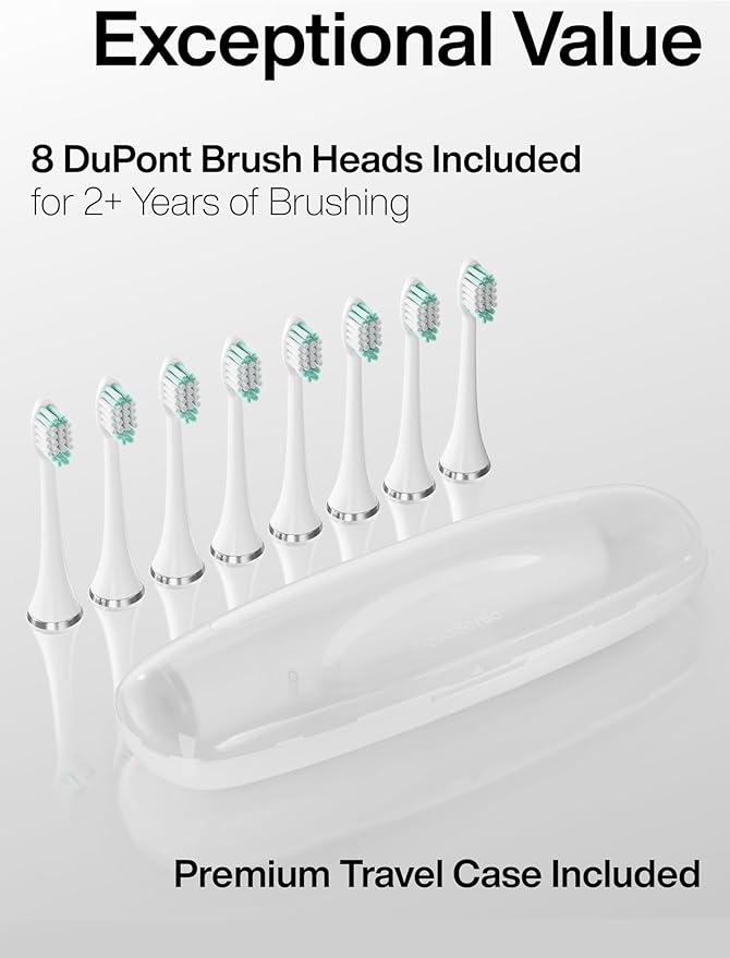 Aquasonic Vibe Series Ultra-Whitening Toothbrush ? ADA Accepted Electric Toothbrush - 8 Brush Heads &amp Travel Case ? 40000 VPM Motor &amp Wireless Charging - 4 Modes w Smart Timer ? Optic White