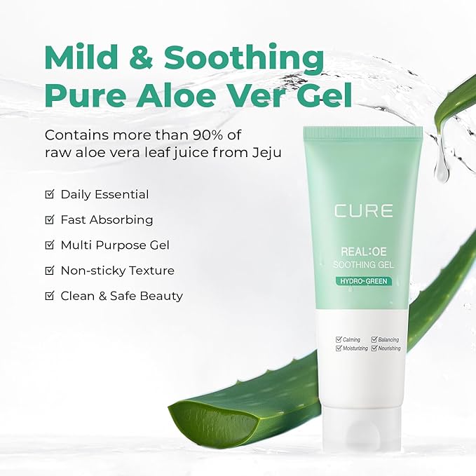 CURE Aloe Vera Gel with 90.52% Leaf Juice Soothing &amp Hydrating Korean Skin Care for Sun-Exposed or Dry Skin 5.07 fl oz Refreshing Gel Moisturizer for Face &amp Body