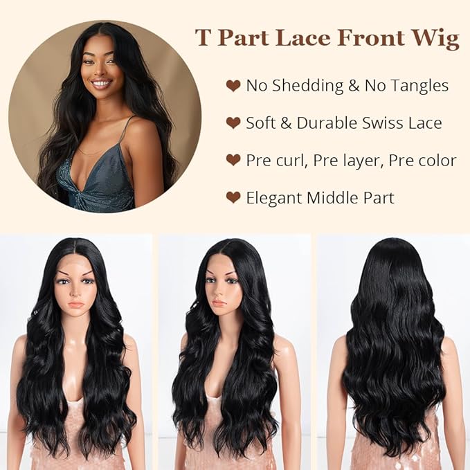 Style Icon Wig 28-Inch Lace Front Wig Synthetic Long Water Wave Wigs Pre Plucked Baby Hair Central Parting