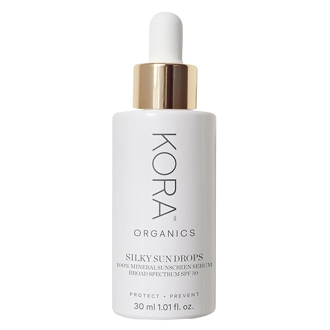 KORA Organics Silky Sun Drops Mineral Sunscreen Serum SPF 30 with Reef-Safe Non-Nano Zinc Oxide UVA/UVB Protection Certified Organic Cruelty Free 1.01 oz