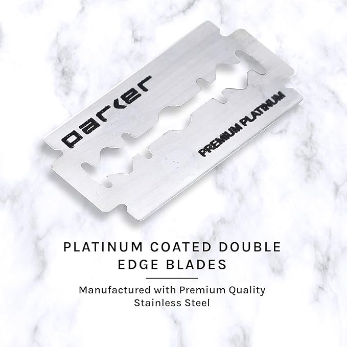 Parker 96R Graphite Gray Long Handle Butterfly Open Double Edge Safety Razor for Men 5 Parker Premium Platinum Double Edge Razor Blades Included