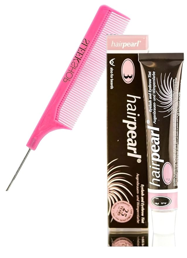 yper Hairpearl Original Hair Pearl TINT Color Dye for Iashes and broows (w/SIeekshop PINK Rat Tail Comb) Haircolor Hair Tinting Made in Germany (No 5.1 Light Brown 0.68 oz)