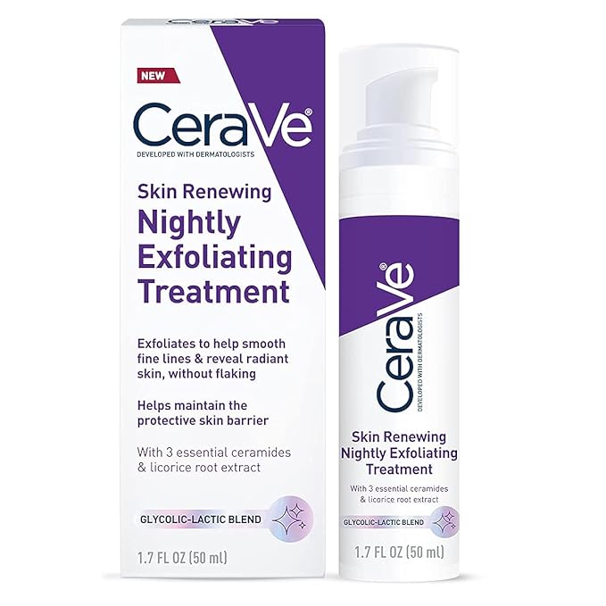 CeraVe Skin Renewing Nightly Exfoliating Treatment Anti Aging Serum With 5% Blend Of Glycolic Acid &amp Lactic Acid Wrinkles &amp Dark Spot Corrector For Face Exfoliating Gel 1.7 Oz
